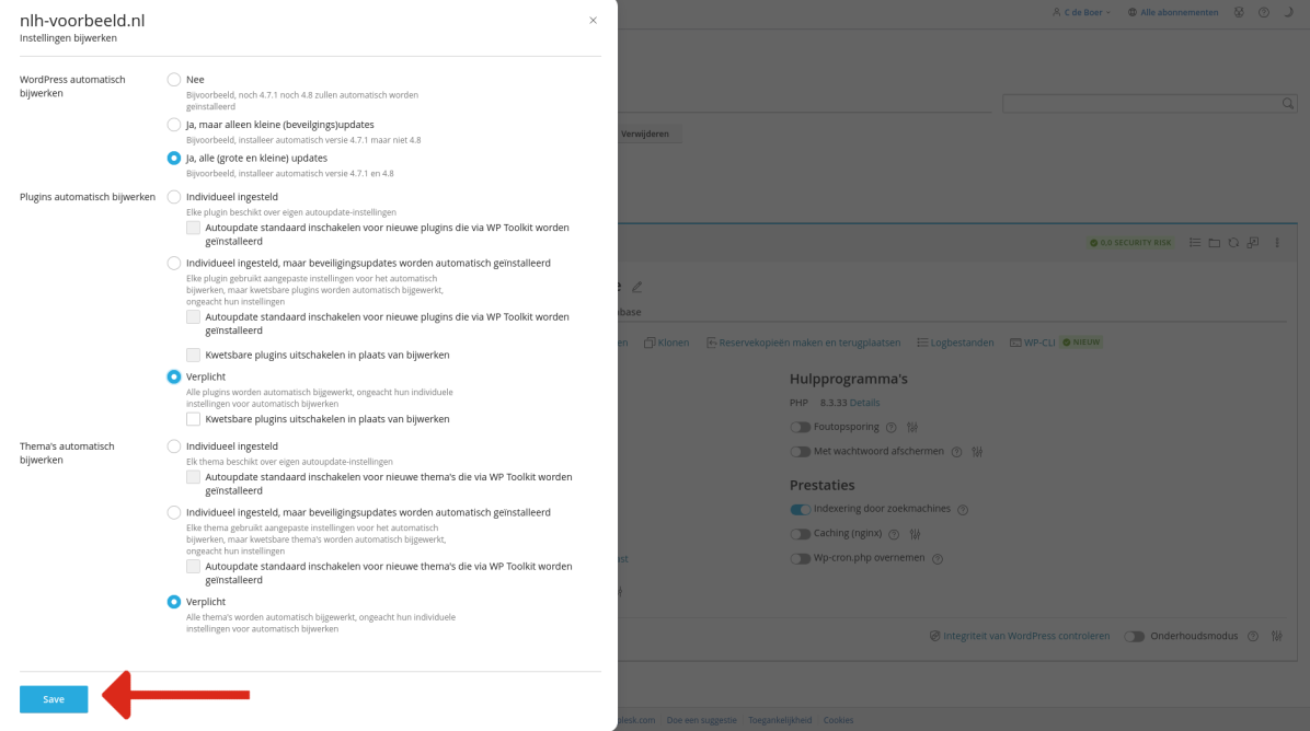 Stap 2: Stel je updatevoorkeuren in en sla op